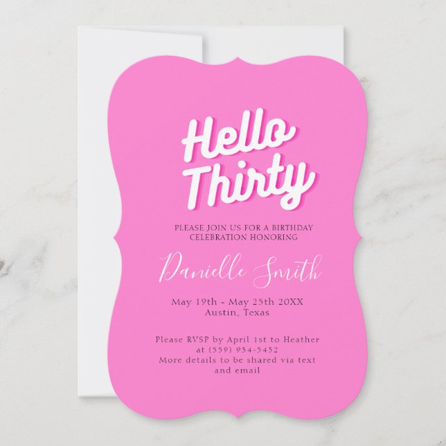 Thirty Birthday Celebration Hot Pink Invitation (Front)
