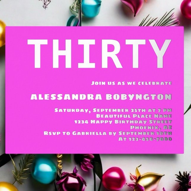 Thirty birthday celebration hot pink minimalistic  (Creator Uploaded)