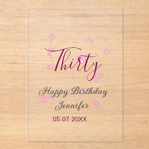 Thirty birthday pink glitter stars black 30th date acrylic invitations