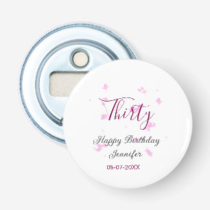Thirty birthday pink glitter stars black 30th date bottle opener