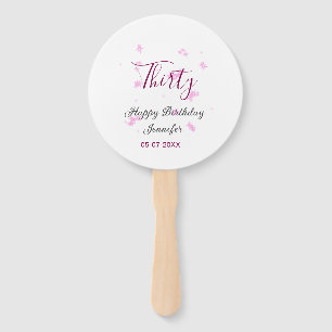 Thirty birthday pink glitter stars black 30th date hand fan