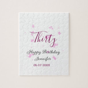 Thirty birthday pink glitter stars black 30th date jigsaw puzzle