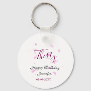 Thirty birthday pink glitter stars black 30th date key ring