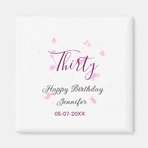 Thirty birthday pink glitter stars black 30th date magnet