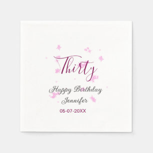 Thirty birthday pink glitter stars black 30th date napkin