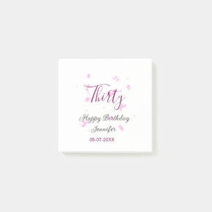 Thirty birthday pink glitter stars black 30th date post-it notes
