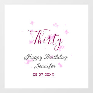 Thirty birthday pink glitter stars black 30th date window cling