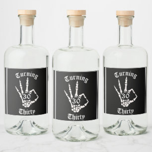 Thirty Birthday - RIP Skeleton Hand Decorations Liquor Bottle Label
