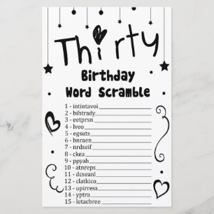 Thirty Birthday Word Scramble Game