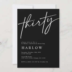 Thirty Black and White Birthday Invitation 