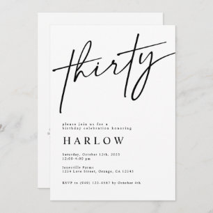Thirty Black and White Birthday Invitation