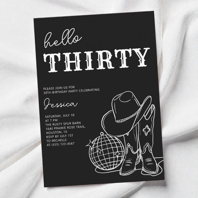 Thirty Black and White Western 30th Birthday Party Invitation (Thirty Black and White Western 30th Birthday Party Invitation)