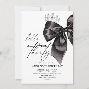 Thirty Black Bow 30th Birthday Invitation
