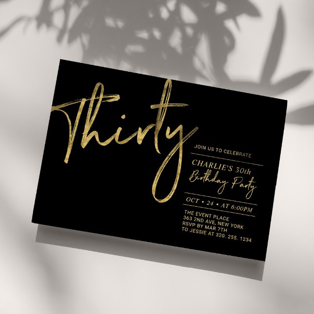 Thirty | Black & Gold Modern 30th Birthday Party   Invitation (Creator Uploaded)