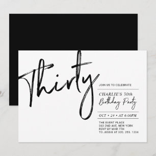 Thirty Black & White Modern 30th Birthday Party Invitation