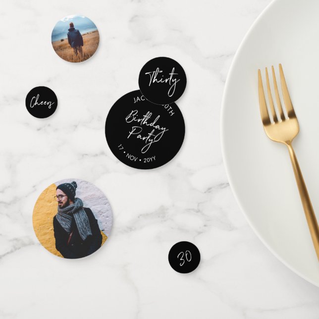 Thirty | Black & White Modern 30th Birthday Photo Confetti (Group)