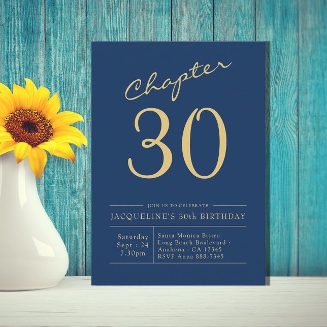 Thirty Blue Gold 30th Birthday Party Invitation (Creator Uploaded)