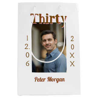 thirty brown birthday photo man date stylish trend medium gift bag