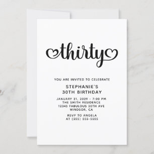 Thirty Cute Hearts Script 30th Birthday Invitation