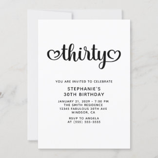Thirty Cute Hearts Script 30th Birthday Invitation