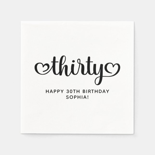Thirty Cute Hearts Script 30th Birthday Napkin (Front)