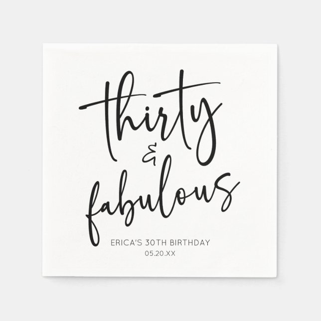 Thirty & Fabulous Minimalist 30th Birthday Party Napkin (Front)
