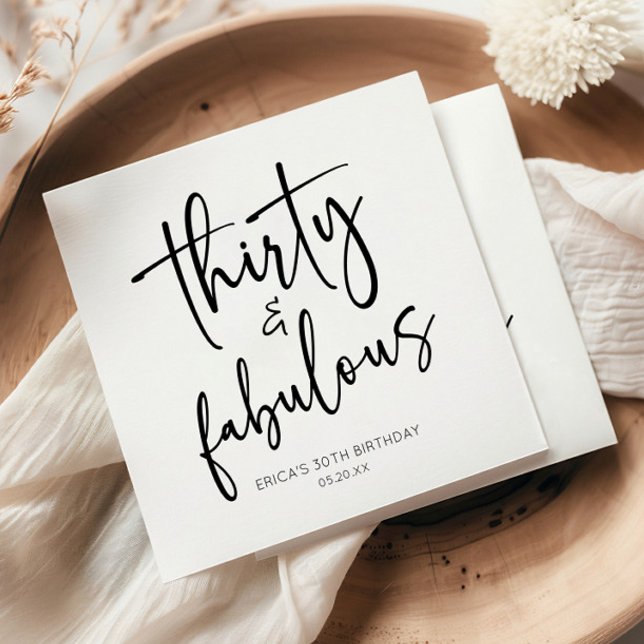 Thirty & Fabulous Minimalist 30th Birthday Party Napkin (Creator Uploaded)