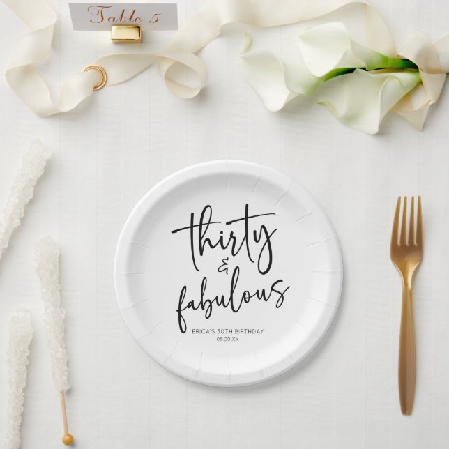 Thirty & Fabulous Minimalist 30th Birthday Party Paper Plate (Wedding)