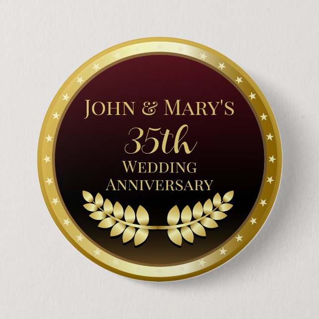 Thirty Fifth Wedding Anniversary Gold Medal 7.5 Cm Round Badge (Front)