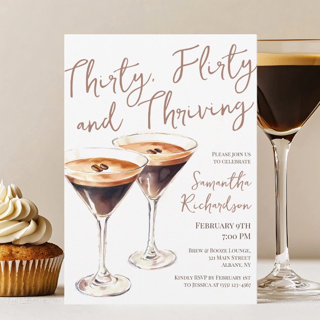 Thirty Flirty and Thriving Martini 30th Birthday Invitation (Thirty Flirty and Thriving Martini 30th Birthday Invitation)