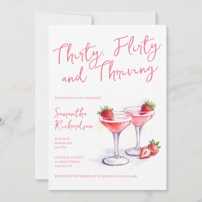 Thirty Flirty and Thriving Pink 30th Birthday Invitation (Front)