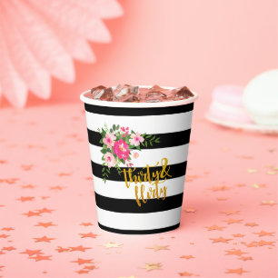 Thirty & Flirty Paper Cup - Black & White Stripes