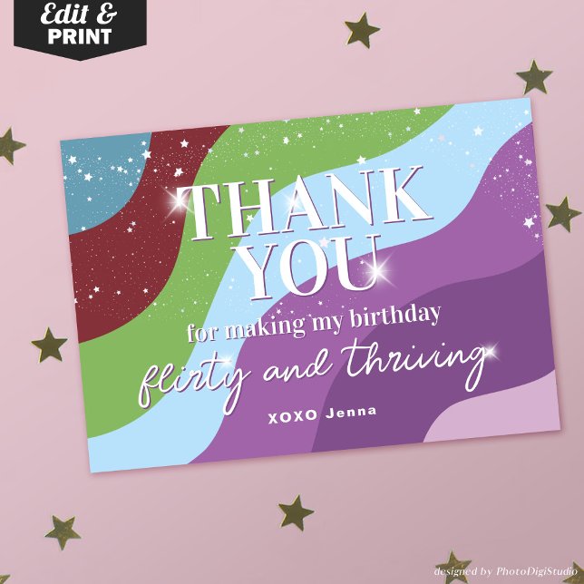 Thirty Flirty & Thriving 30th Birthday Party Thank You Card (Thirty Flirty & Thriving 30th Birthday Party Thank You Card)