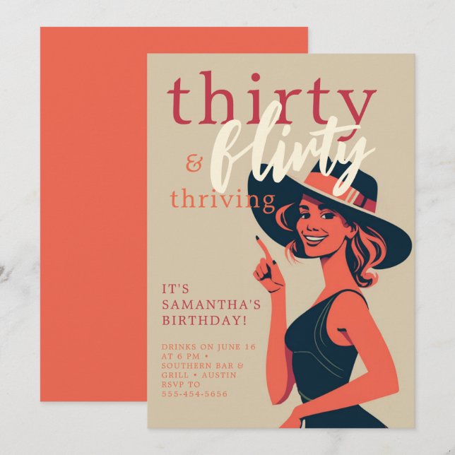 Thirty Flirty Thriving 50s 60s Retro 30th Birthday Invitation (Front/Back)