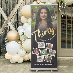 Thirty gold black Birthday party 8 photos Retractable Banner