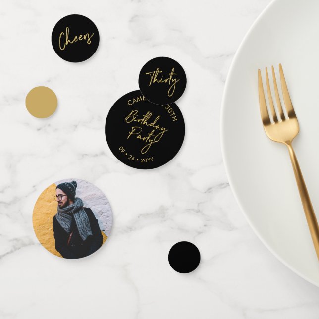 Thirty | Gold & Black Modern 30th Birthday Party Confetti (Group)
