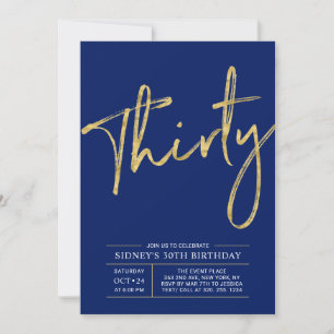 Thirty Gold & Blue Modern 30th Birthday Party Invitation