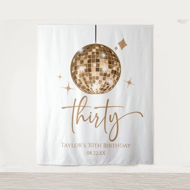 Thirty Gold Disco Ball 30th Birthday Party Tapestry (Front)