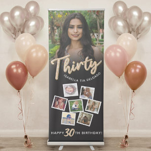 Thirty gold glitter black Birthday party 8 photos Retractable Banner