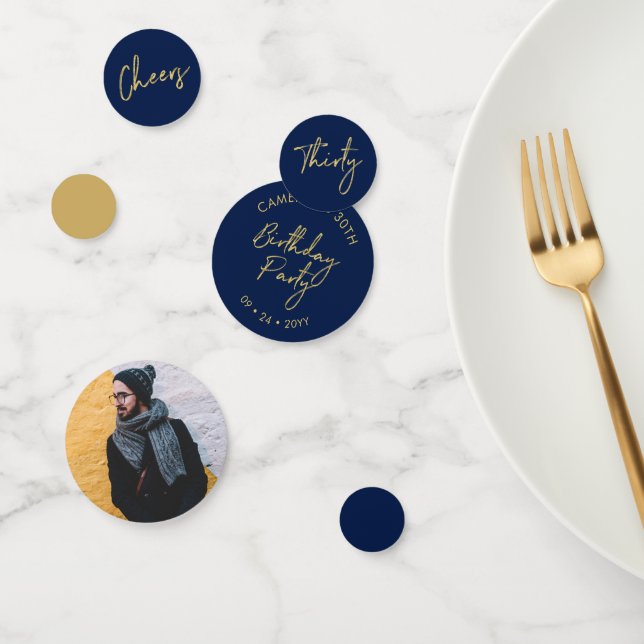 Thirty | Gold & Navy Modern 30th Birthday Party Confetti (Group)
