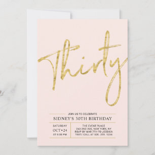 Thirty Gold & Pink Modern 30th Birthday Party Invitation