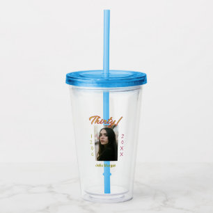 thirty golden maroon photo name date birthday tren acrylic tumbler