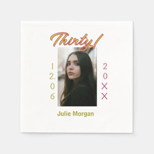 thirty golden maroon photo name date birthday tren napkin