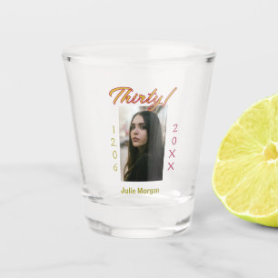 thirty golden maroon photo name date birthday tren shot glass