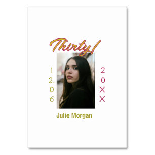 thirty golden maroon photo name date birthday tren table number