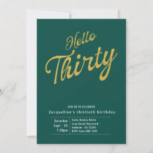 Thirty Green Gold Modern 30th Birthday Invitation