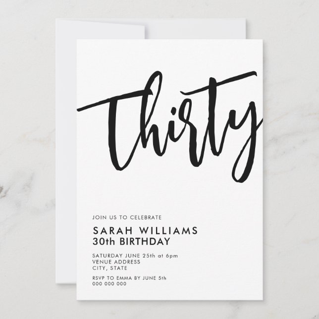 Thirty Modern Black and White 30th Birthday Invitation (Front)