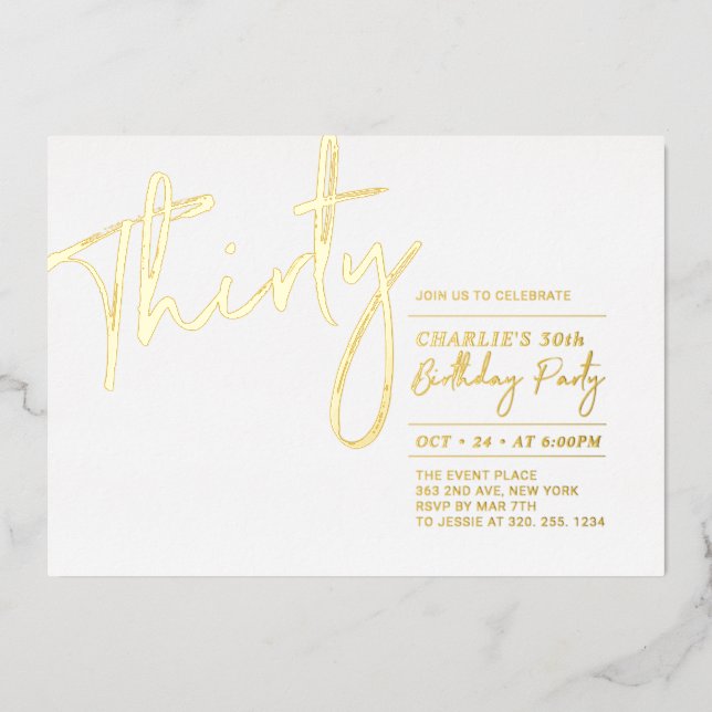 Thirty | Modern Gold 30th Birthday Party (Front)