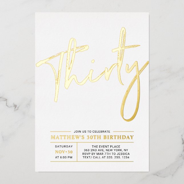 Thirty | Modern Gold 30th Birthday Party (Front)