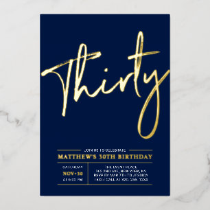 Thirty   Modern Gold 30th Birthday Party Foil Invi